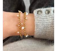 Bracelet en acier inoxydable doré avec pierres et perles edwige rose