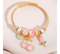 Bracelet en acier inoxydable doré de luxe premium, pendentif en forme de cœur avec des perles d'œil de chat, décoration romantique de rose et de trèfle, meilleur cadeau de Thanksgiving pour couple, fa