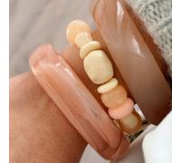 Bracelet en acier inoxydable doré et résine aimée pêche rosé
