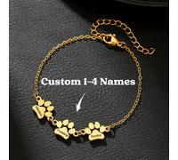 Bracelet en acier inoxydable plaqué or 18K avec empreinte de patte de chien, bijou personnalisé avec gravure du nom de l'animal de compagnie 2 noms,1 nom,3 noms,4 nomsAcier inoxydable