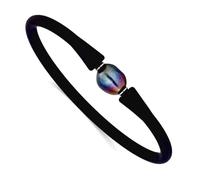 Bracelet en acier inoxydable poli 9 10 mm noir baroque perle de culture d'eau douce noir silicone - cadeau pour maman, taille unique, Métal Silicone Métal Perle Silicone, Pas de gemme