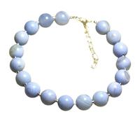 Bracelet en agate bleue dentelle, perles rondes de 10 mm, coupe lisse, fermoir plaqué argent, 17,8 cm, pour hommes et femmes | LK_STACK_01501