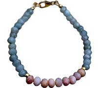 Bracelet en aigue-marine et opale rose, perles rondes et rondelles de 6 mm, à facettes, fermoir plaqué or de 17,8 cm, pour hommes et femmes | LK_STACK_06978