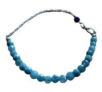 Bracelet en aigue-marine et sodalite, perles rondes à facettes de 6 mm, fermoir plaqué argent de 17,8 cm, pour hommes et femmes | LK_STACK_07001