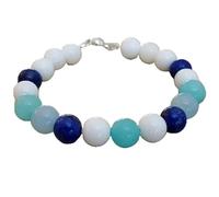 Bracelet en aigue-marine, lapis-lazuli, amazonite et agate blanche, perles rondes de 10 mm, taille lisse, fermoir plaqué argent de 17,8 cm, pour hommes et femmes | LK_STACK_07010