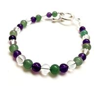 Bracelet en améthyste, aventurine verte et quartz transparent, perles rondes de 8 mm, taille lisse, fermoir plaqué argent de 17,8 cm, pour hommes et femmes | LK_STACK_06814