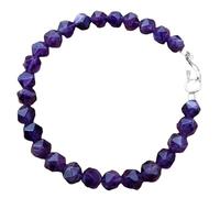 Bracelet en améthyste de 4,5 à 5 mm, perles à facettes en forme de sphère, fermoir plaqué argent de 17,8 cm, pour hommes et femmes | LK_STACK_00472