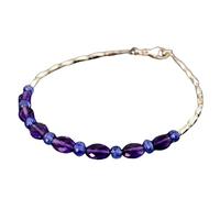 Bracelet en améthyste et tanzanite, perles rondes et ovales à facettes de 3 à 7 mm, fermoir plaqué argent de 17,8 cm, pour hommes et femmes | LK_STACK_06782