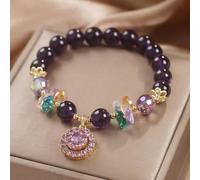 Bracelet en améthyste naturelle avec pendentif en forme de fleur de cinq feuilles avec style goutte d'eau et pompons tendance pour un attrait artistique unique (B)