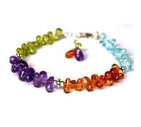 Bracelet en améthyste, péridot, citrine et aigue-marine, perles lisses en forme de goutte de 6 à 8 mm, fermoir plaqué argent réglable de 17,8 cm, pour hommes et femmes | LK_STACK_06831