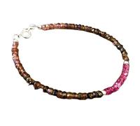 Bracelet en andalousite et tourmaline rose, perles facettées de 3 à 3,5 mm, fermoir plaqué argent de 17,8 cm, pour hommes et femmes | LK_STACK_06852