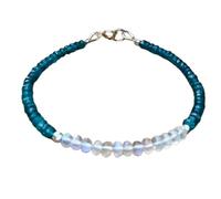 Bracelet en apatite bleu fluo et pierre de lune arc-en-ciel, perles à facettes de 3 à 3,5 mm, fermoir plaqué argent de 17,8 cm, pour hommes et femmes | LK_STACK_08281