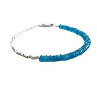 Bracelet en apatite bleu néon, perles rondes de 3 à 3,5 mm, taille lisse, fermoir plaqué argent, 17,8 cm, pour hommes et femmes | LK_STACK_05145
