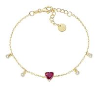 Bracelet en argent 925, de la collection Saint Valentin 2024, avec zircon rouge taille coeur et zircon blanc or 16 + 3 cm charm diamètre 5 mm, Argent sterling