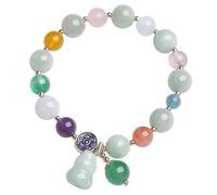 bracelet en argent， bracelet en chaîne Bracelet de jade Feng Shui Wu Lou Calebasse Multi-Gemmes Cristal Bracelet de richesse Équilibrage Prospérité Gourde Charme Calcédoine Lotus Bracelet Méditation L