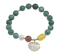 bracelet en argent， bracelet en chaîne Bracelet de richesse Feng Shui Coquille naturelle Longévité Serrure Perle Bracelet de jade Bracelet en cristal Talisman de jade vert attire la richesse Longévité