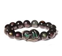bracelet en argent， bracelet en chaîne Bracelet de richesse Feng Shui Dieu renard Bracelet en obsidienne arc-en-ciel Talisman Charme de renard porte-bonheur Bracelet en cristal perlé Chakra Gem Amulet
