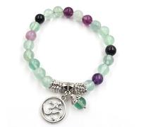 bracelet en argent， bracelet en chaîne Bracelet en cristal de fluorite, bracelet Feng Shui, pendentif sanscrit, bracelet de méditation, bracelet en pierres précieuses naturelles, prospérité, tranquill