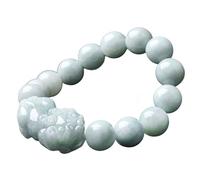 bracelet en argent， bracelet en chaîne Bracelet en Jade Pixiu Bracelet de Richesse Feng Shui Prospérité Spirituelle Piyao Bracelet Extensible Talisman 13MM Myanmar Niveau A Fei Cui Jade Talisman Pierr