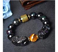 bracelet en argent， bracelet en chaîne Bracelet Feng Shui Double Pixiu/Pixiu attire la richesse et la prospérité, obsidienne arc-en-ciel, pierre oeil de tigre, Sutra du cœur, bracelet en cristal, tali