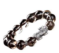 bracelet en argent， bracelet en chaîne Bracelet Feng Shui Pi Xiu Quartz Fumé Tibétain Argent Pur Pi Yao Bracelet de Richesse Pierres Précieuses Bracelet en Cristal Pi Yao Charme Amulette for la Prospé