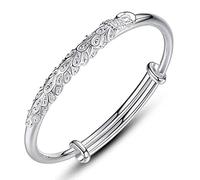 Bracelet en argent, bracelets de couple, bracelet en argent sterling, bracelet en plumes de paon massif, tube rond, manchette élégante, bracelet amulette réglable, bijoux d'éternité, accessoires for v