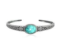 Bracelet en Argent,Bracelets de Couple,Bracelet Sterling 925 Vintage en détresse sculpté Turquoise Incrustation Manchette Ethnique Amulette Ouverte réglable Bijoux d'éternité Noël, Turquoise, Argent