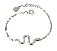 Bracelet en argent massif (925), 15,5 cm, pendentif serpent de 12 mm, chaîne rolo de 2 mm, oxyde de zirconium