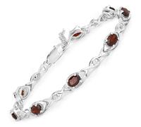 Bracelet en argent massif 925/- rhodié brillant grenat bordeaux véritable bij...