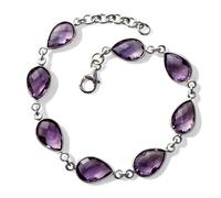 Bracelet en argent sterling, 20 cm de long, avec une pierre d'améthyste naturelle en forme de larme de 14 mm.