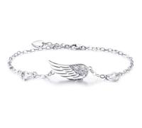 Bracelet en argent sterling 925 avec ailes d'ange et chaine reglable en plaque or blanc - Cadeau de fete des meres pour femme