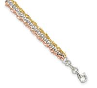Bracelet en argent sterling 925 de 5,5 mm, ton or et rose à 3 brins de 19,1 cm pour femme