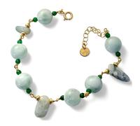 Bracelet en argent sterling 925 plaqué or, 17 cm. Pierres de jade et de pierre de lune naturelles facettées.