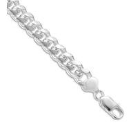 Bracelet en argent sterling 925 plaqué rhodium de 8,5 mm en forme de dôme avec paillettes sur le côté, chaîne gourmette de 20 cm pour homme et femme