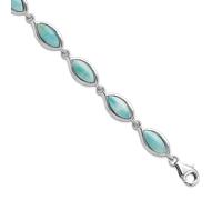 Bracelet en argent sterling 925 plaqué rhodium poli forme marquise larimar 20 cm pour femme