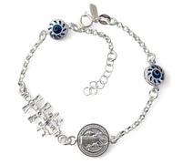 Bracelet en argent sterling 925m 18 cm. croix Caravaca 20 mm. médaille Saint Benoît 12 mm. mauvais œil 8 mm.