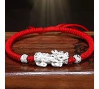 Bracelet en argent sterling 999 Feng Shui Pixiu Bracelet de richesse Bracelet à cordes rouges for femmes hommes Bracelet de perles porte-bonheur Pi Yao Warding-Off Evil Spirits Talisman for Money Good