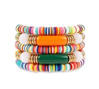 Bracelet en bambou épais incurvé empilable avec perles colorées en acrylique transparent extensible - Cadeau pour meilleurs amis, couples, membres de la famille, frères et sœurs, sœurs, amoureuses