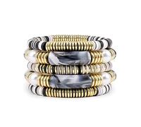 Bracelet en bambou épais incurvé empilable avec perles colorées en acrylique transparent extensible - Cadeau pour meilleurs amis, couples, membres de la famille, frères et sœurs, sœurs, amoureuses, 7