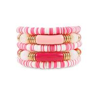 Bracelet en bambou épais incurvé empilable avec perles colorées en acrylique transparent extensible - Cadeau pour meilleurs amis, couples, membres de la famille, frères et sœurs, sœurs, amoureuses, 7