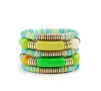 Bracelet en bambou épais incurvé empilable avec perles colorées en acrylique transparent extensible - Cadeau pour meilleurs amis, couples, membres de la famille, frères et sœurs, sœurs, amoureuses