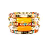 Bracelet en bambou épais incurvé empilable avec perles colorées en acrylique transparent extensible - Cadeau pour meilleurs amis, couples, membres de la famille, frères et sœurs, sœurs, amoureuses, 7