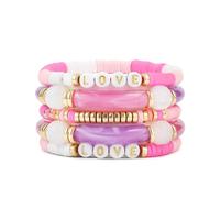 Bracelet en bambou épais incurvé empilable avec perles colorées en acrylique transparent extensible - Cadeau pour meilleurs amis, couples, membres de la famille, frères et sœurs, sœurs, amoureuses, 7