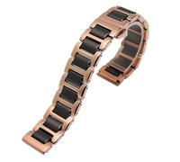 Bracelet en céramique et acier inoxydable, accessoires de montre intelligente unisexe à dégagement rapide(Rose Gold-Black,14mm)