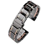 Bracelet en céramique et acier inoxydable, bracelet de montre de Sport, accessoires unisexes(Black-Rose Gold,18mm)