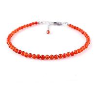Bracelet en cornaline de 3 mm, perles rondes à facettes, fermoir plaqué argent réglable de 17,8 cm, pour hommes et femmes | LK_STACK_01865