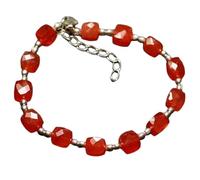 Bracelet en cornaline de 8 mm, perles à facettes en forme de cube, fermoir plaqué argent réglable de 17,8 cm, pour hommes et femmes | LK_STACK_01757