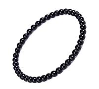 Bracelet en cristal d'obsidienne de 4 mm pour femmes, enfants, adolescents, Feng Shui - Noir