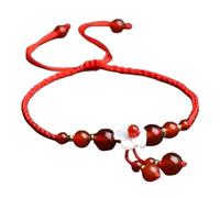 Bracelet en cristal Feng Shui, bracelet en agate, 2 pièces, bracelet de cheville en cristal d'agate naturelle, breloque en fleur, bracelet porte-bonheur rouge réglable, amulette de richesse, bracelet