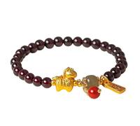 Bracelet en cristal Feng Shui en grenat violet - Talisman de cheval doré pour l'année du cheval 2026 - Amulette en pierre précieuse chakra pour la prospérité et le bonheur, One Size, Pierre, Pas de